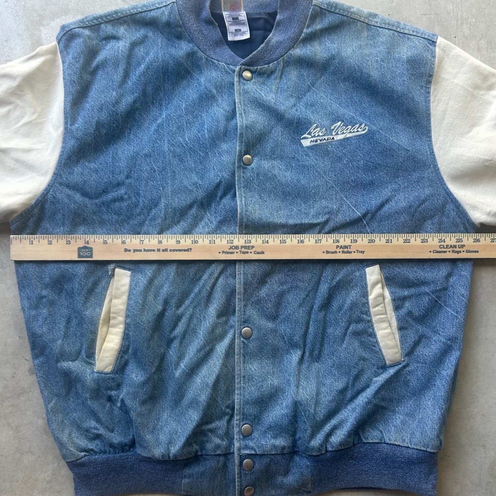 Vintage Fruit of the Loom Super Cotton Las Vegas Denim Varsity Jacket XL - Picture 3 of 8